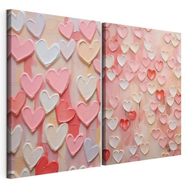 Modulaire canvasprint Collage van roze en witte hartjes
