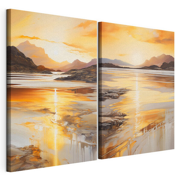 Modulaire canvasprint Schilderij van een strand en bergen