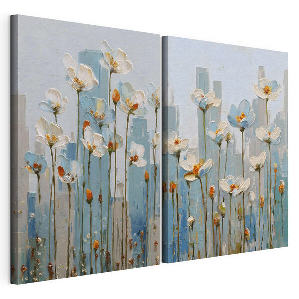 Modulaire canvasprint Schilderij van bloemen in een stad