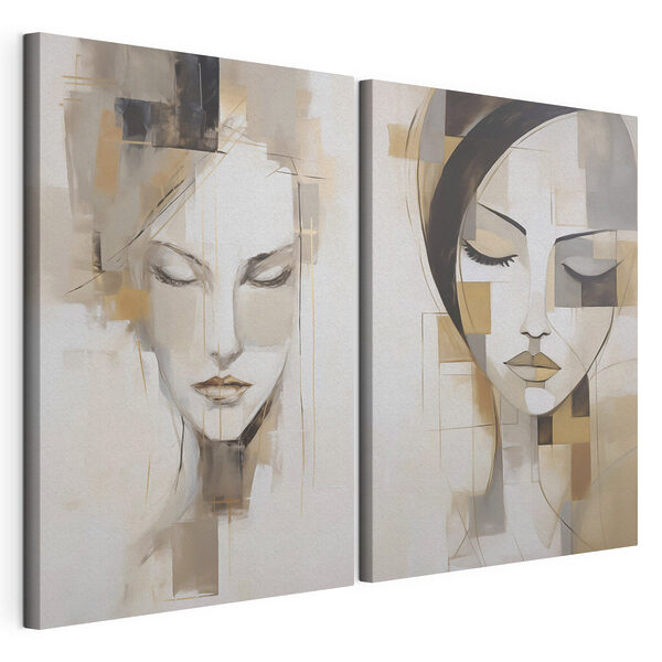 Modulaire canvasprint Twee schilderijen van vrouwengezichten