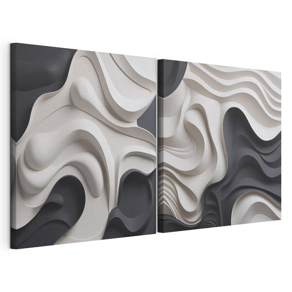 - Vloeiende vormen in monochrome tinten Modulaire canvasprint - Vloeiende vormen in monochrome tinten