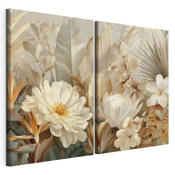 Verfijnde bloemen in warme tinten Modulaire canvasprint Verfijnde bloemen in warme tinten