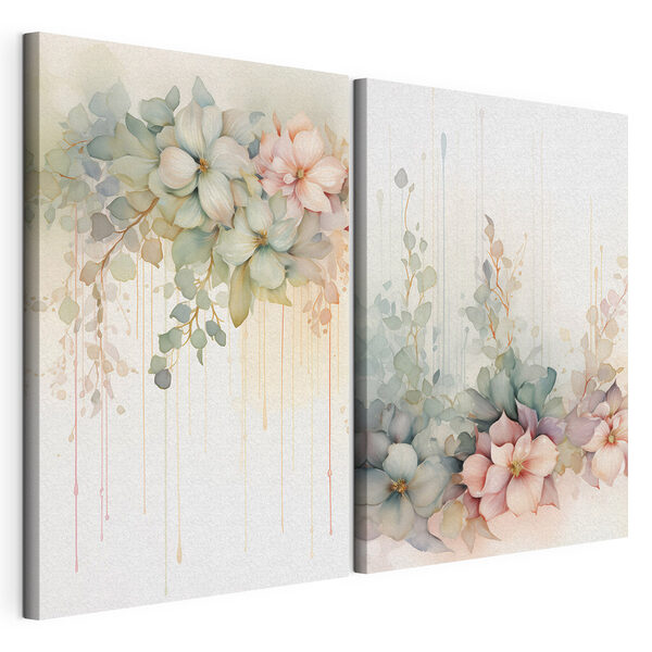 Modulaire canvasprint Schilderij van bloemen op een witte achtergrond
