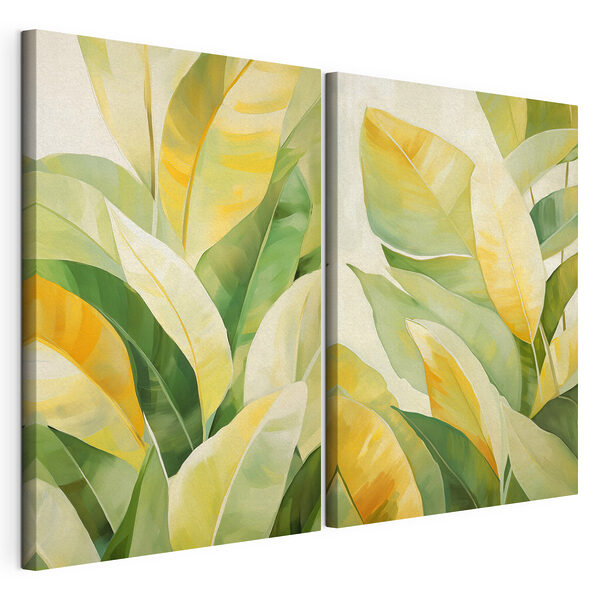 Modulaire canvasprint Levendige bladeren in zachte tinten