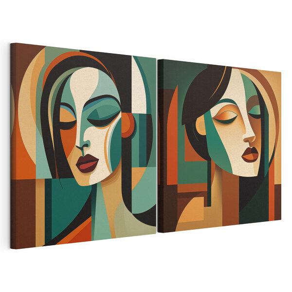Twee afbeeldingen van het gezicht van een vrouw Modulaire canvasprint Twee afbeeldingen van het gezicht van een vrouw