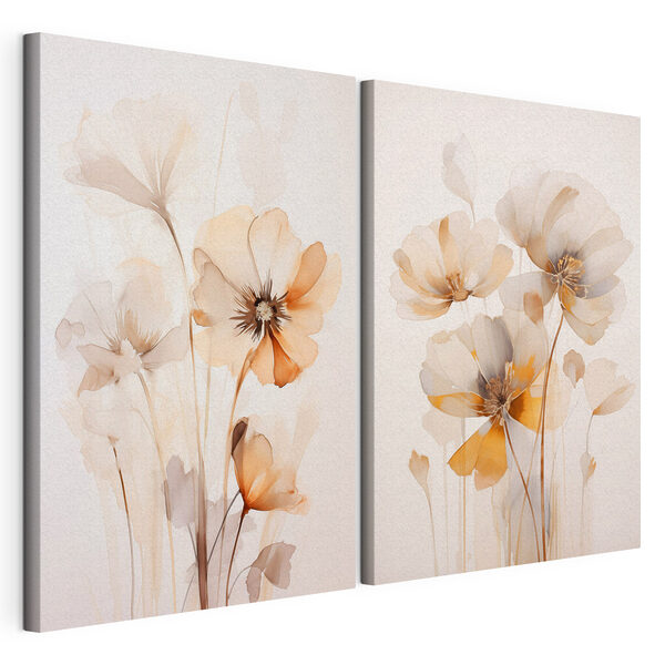 Schilderij van bloemen op een witte ondergrond Modulaire canvasprint Schilderij van bloemen op een witte ondergrond