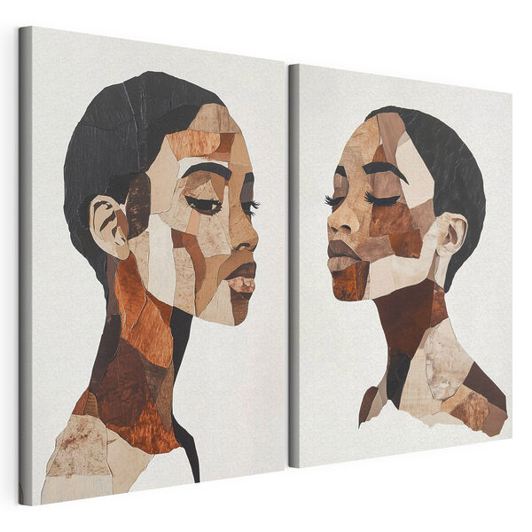 Collage van het gezicht van een vrouw Modulaire canvasprint Collage van het gezicht van een vrouw