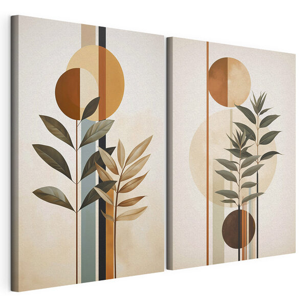 Twee afbeeldingen van planten en cirkels Modulaire canvasprint Twee afbeeldingen van planten en cirkels