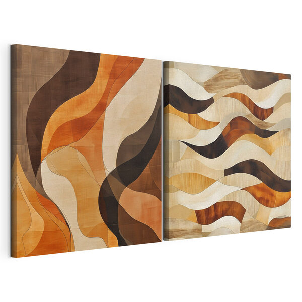 Vloeiende vormen in warme tinten Modulaire canvasprint Vloeiende vormen in warme tinten