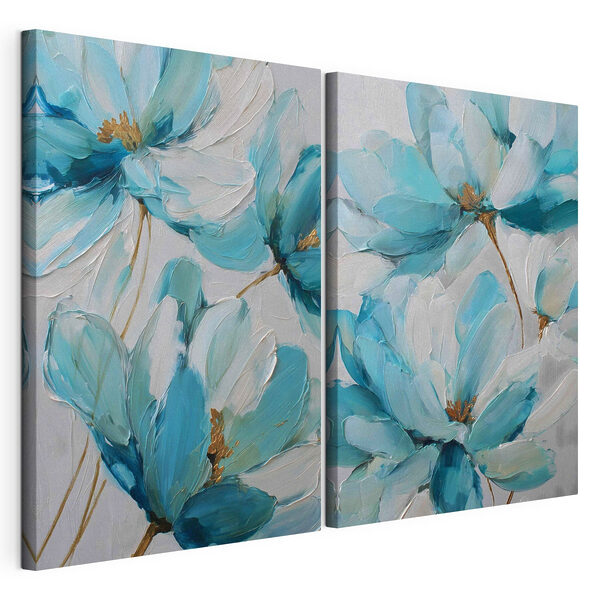 Levendige bloesems in zachte blauwe tinten Modulaire canvasprint Levendige bloesems in zachte blauwe tinten