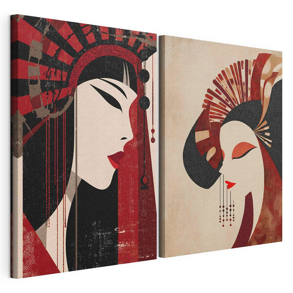 Een paar vrouwen met verschillende kleuren Modulaire canvasprint Een paar vrouwen met verschillende kleuren