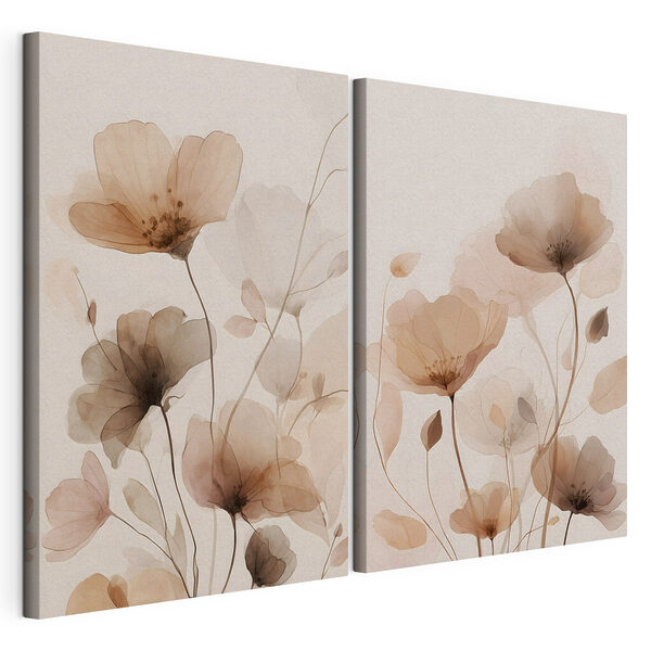 Modulaire canvasprint Zachte bloemen in subtiele tinten