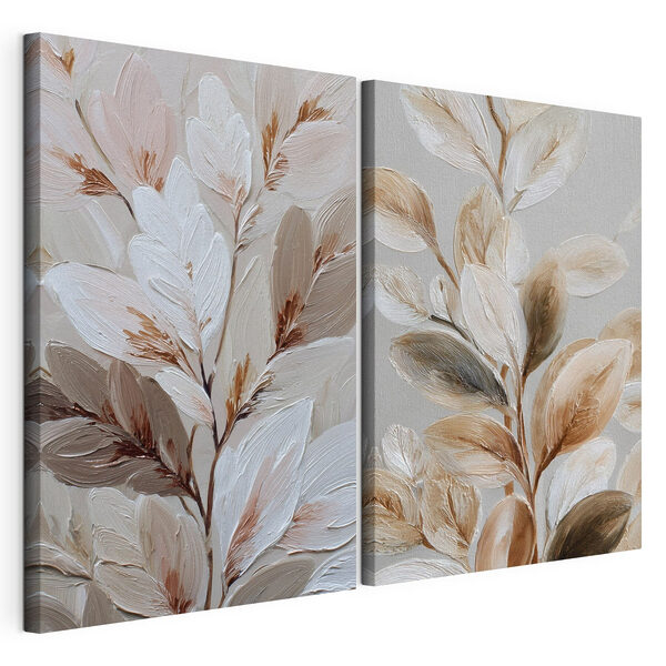Modulaire canvasprint Fijne blaadjes in zachte tinten