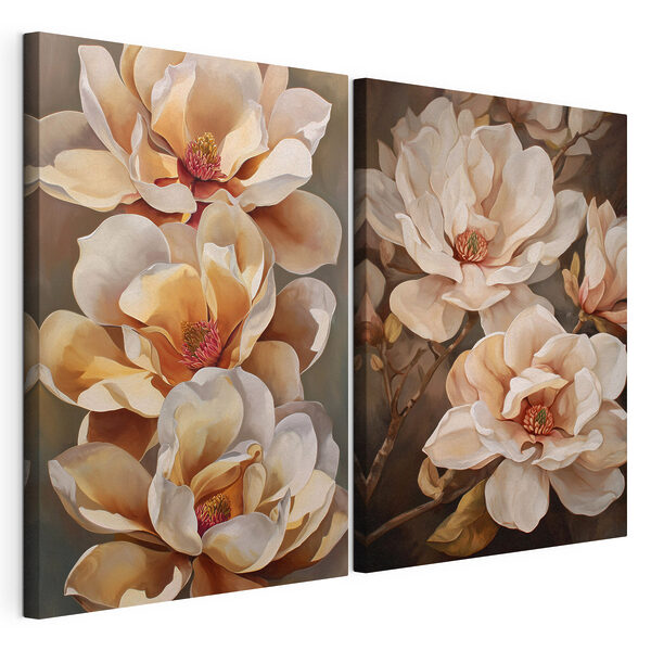 Schilderij van bloemen op een tak Modulaire canvasprint Schilderij van bloemen op een tak