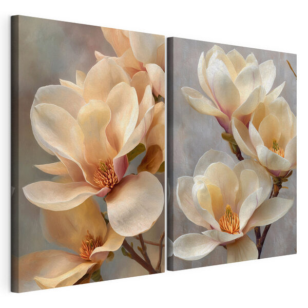 Modulaire canvasprint Verfijnde bloemen in zachte tinten
