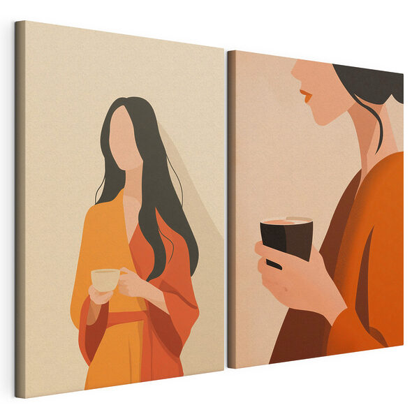 Vrouw met een kopje koffie in haar hand Modulaire canvasprint Vrouw met een kopje koffie in haar hand