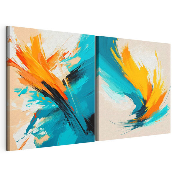 Twee kunstwerken in verf Modulaire canvasprint Twee kunstwerken in verf