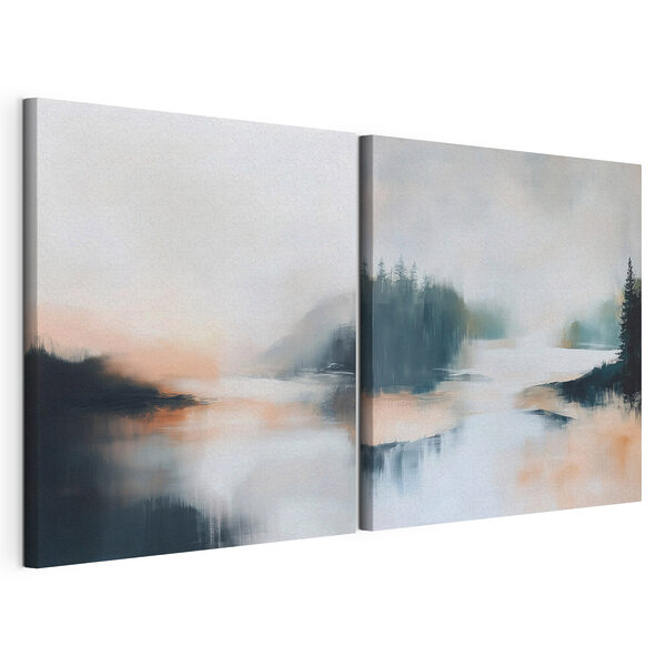 Modulaire canvasprint Schilderij van een meer en een boom