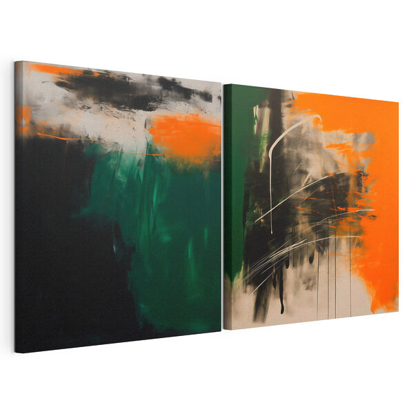 Twee kunstwerken in oranje en zwart Modulaire canvasprint Twee kunstwerken in oranje en zwart