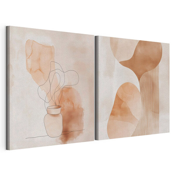 Twee schilderijen van een vaas en een vaas met een gloeilamp Modulaire canvasprint Twee schilderijen van een vaas en een vaas met een gloeilamp