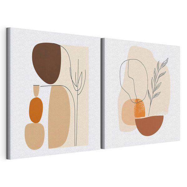 Een paar schilderijen van een vrouw en een plant Modulaire canvasprint Een paar schilderijen van een vrouw en een plant