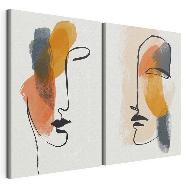 Twee gezichten getekend op papier Modulaire canvasprint Twee gezichten getekend op papier
