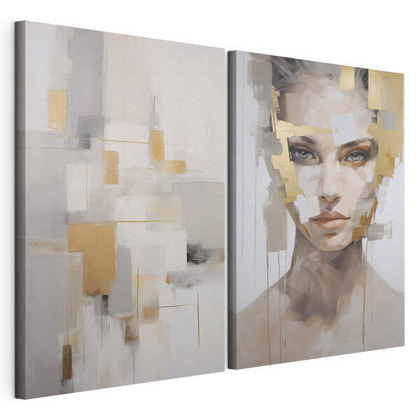 Schilderij van het gezicht van een vrouw Modulaire canvasprint Schilderij van het gezicht van een vrouw