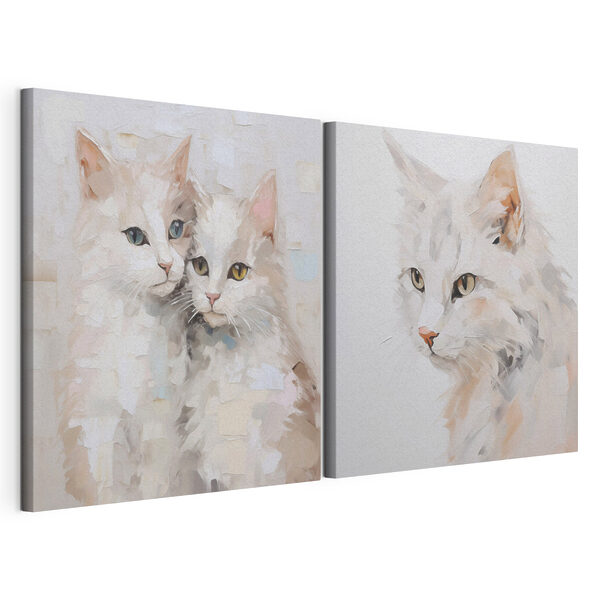 Twee schilderijen van katten Modulaire canvasprint Twee schilderijen van katten