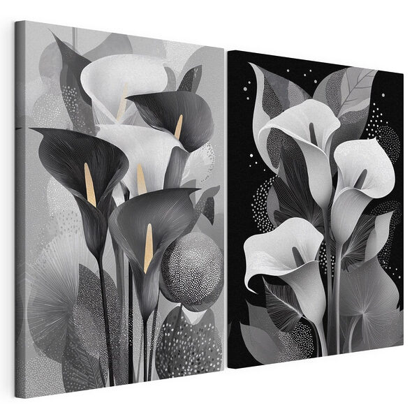 Modulaire canvasprint Verfijnde bloemen in monochrome elegantie