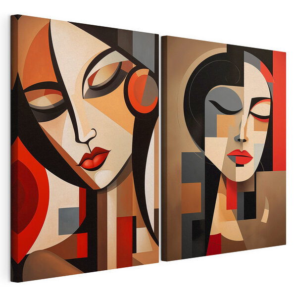 Twee schilderijen van vrouwen in verschillende kleuren Modulaire canvasprint Twee schilderijen van vrouwen in verschillende kleuren