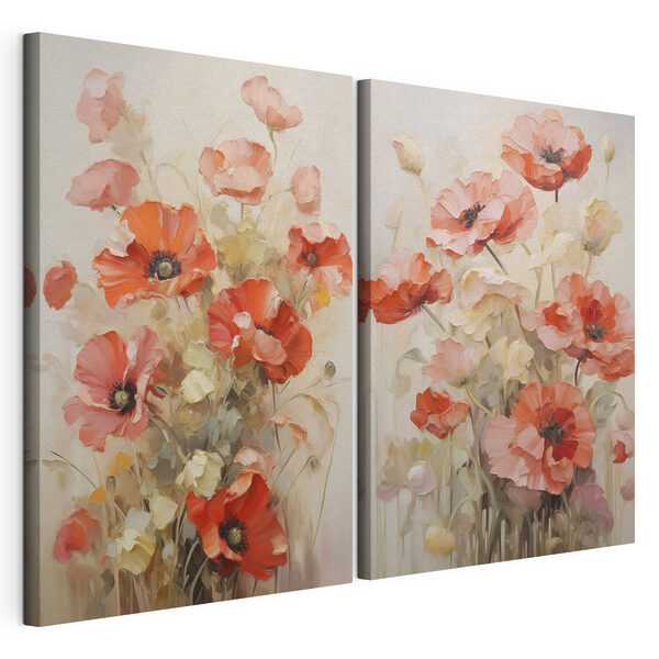 Schilderij van bloemen op doek Modulaire canvasprint Schilderij van bloemen op doek
