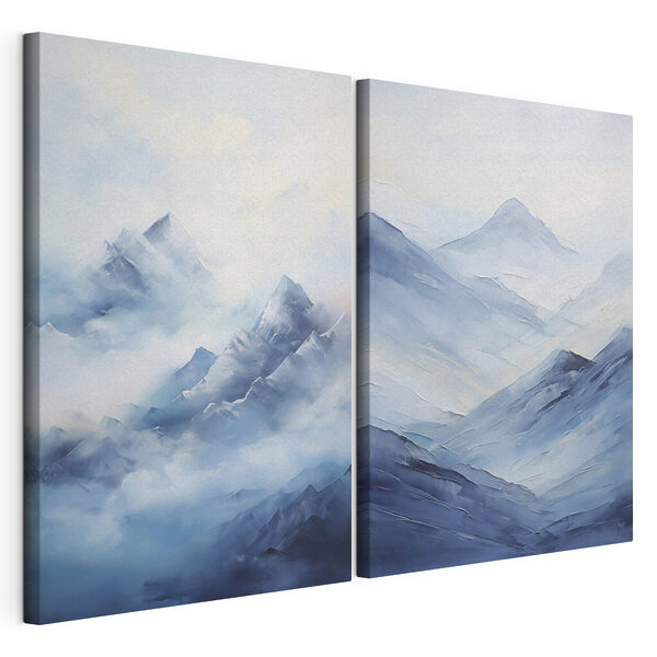 Schilderij van bergen in de mist Modulaire canvasprint Schilderij van bergen in de mist