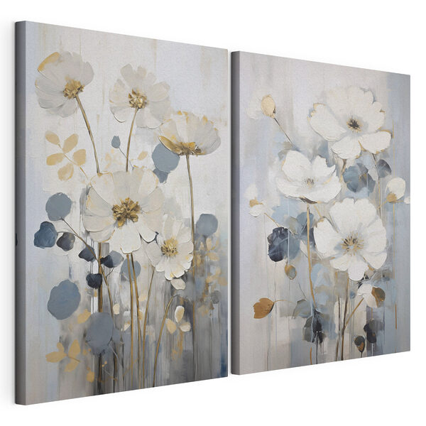 Schilderij van bloemen en bladeren Modulaire canvasprint Schilderij van bloemen en bladeren