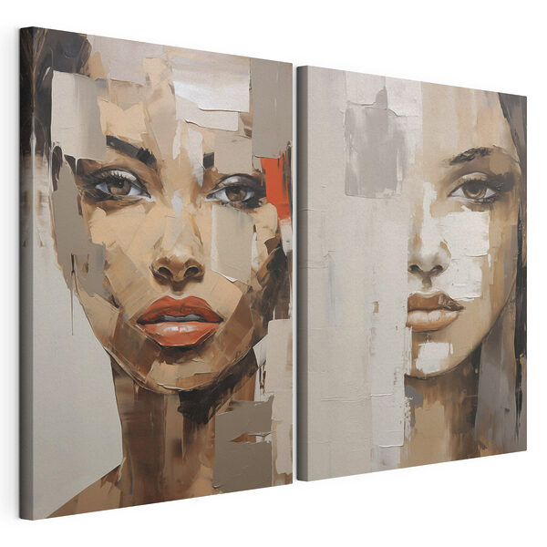 Modulaire canvasprint Twee schilderijen van het gezicht van een vrouw