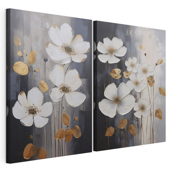 Modulaire canvasprint Elegante bloemen in harmonieuze tinten