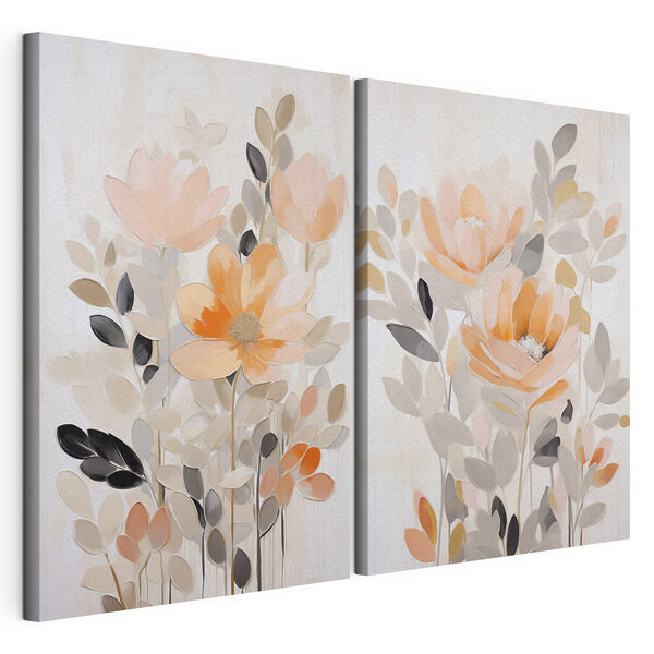 Modulaire canvasprint Schilderij van bloemen en bladeren