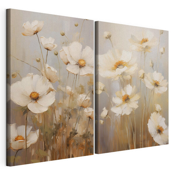 Modulaire canvasprint - Elegante bloemen in zachte tinten