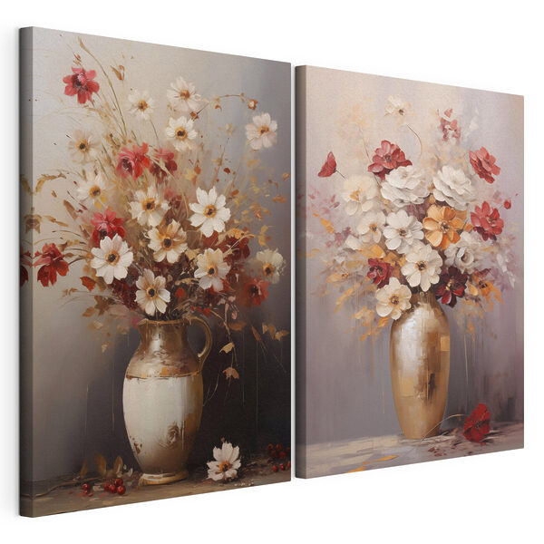 Schilderij van bloemen in een vaas Modulaire canvasprint Schilderij van bloemen in een vaas