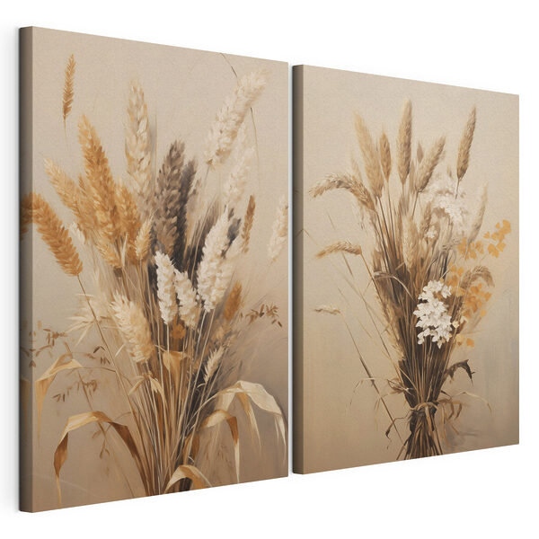 Modulaire canvasprint Schilderij van tarwe en bloemen