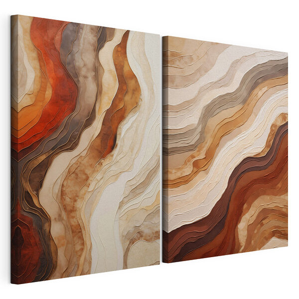 Vloeiende vormen in aardetinten Modulaire canvasprint Vloeiende vormen in aardetinten