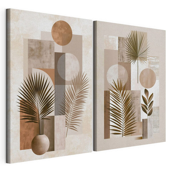 Twee kunstwerken met plantenmotieven Modulaire canvasprint Twee kunstwerken met plantenmotieven