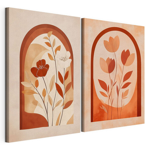 Twee schilderijen van bloemen en bladeren Modulaire canvasprint Twee schilderijen van bloemen en bladeren