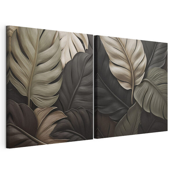 Elegante bladeren in harmonieuze kleuren Modulaire canvasprint Elegante bladeren in harmonieuze kleuren