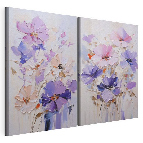 Schilderij van bloemen op doek Modulaire canvasprint Schilderij van bloemen op doek