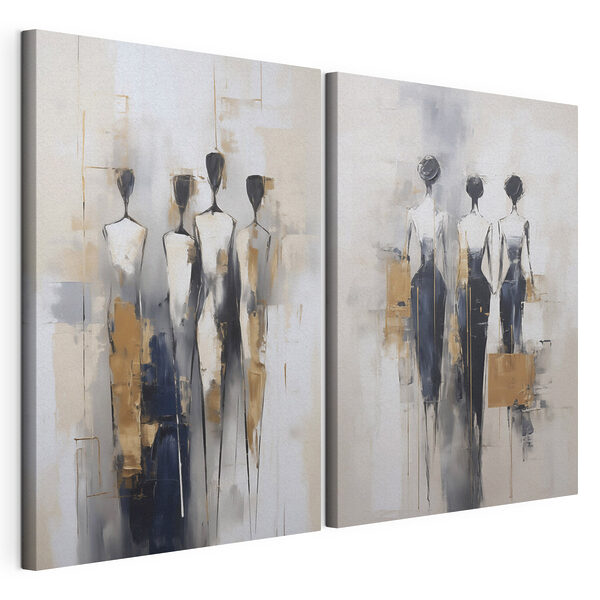 Modulaire canvasprint Schilderij van mensen die in een rij staan