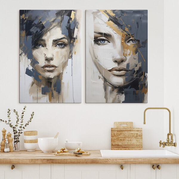 Two paintings of women's faces Two paintings of women's faces