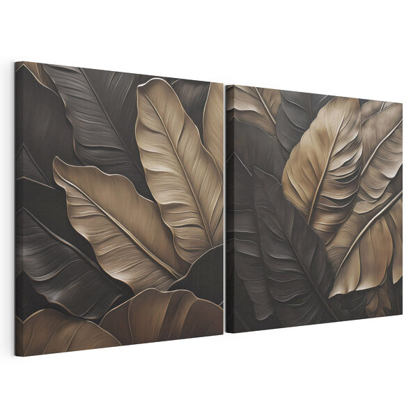 Waaierende bladeren in aardetinten Modulaire canvasprint Waaierende bladeren in aardetinten