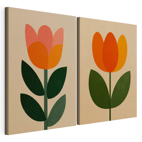 Een paar bloemen met bladeren Modulaire canvasprint Een paar bloemen met bladeren