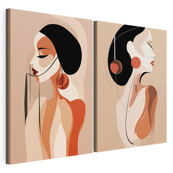 Vrouw met zwart haar en oorbellen Modulaire canvasprint Vrouw met zwart haar en oorbellen