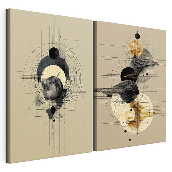 Modulaire canvasprint Twee afbeeldingen van planeten en cirkels